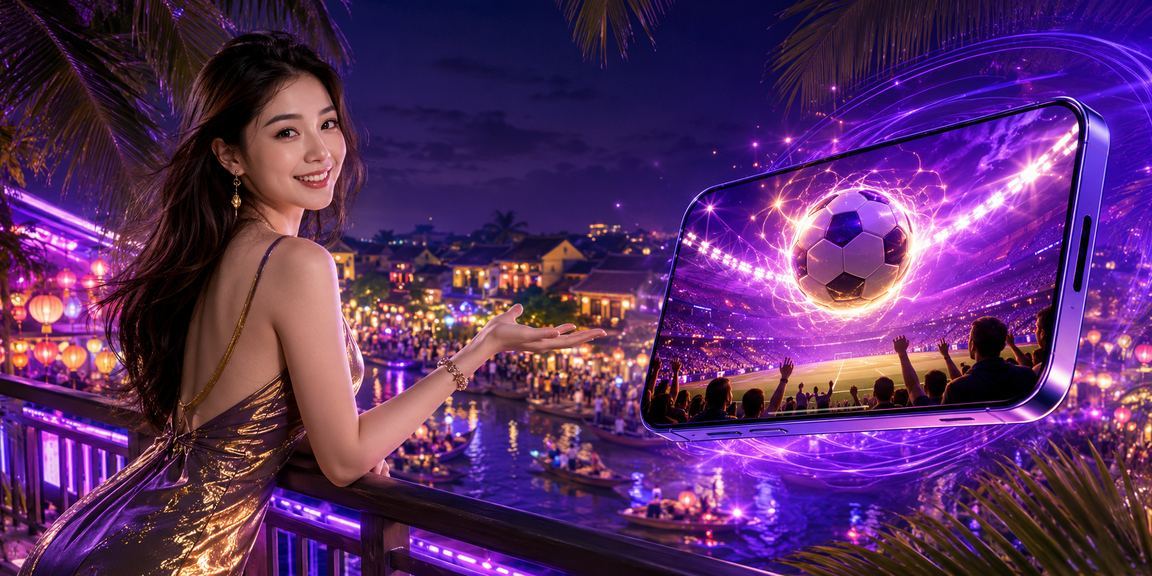 Người chơi trải nghiệm casino trực tuyến trên điện thoại dưới ánh đèn lồng Hội An